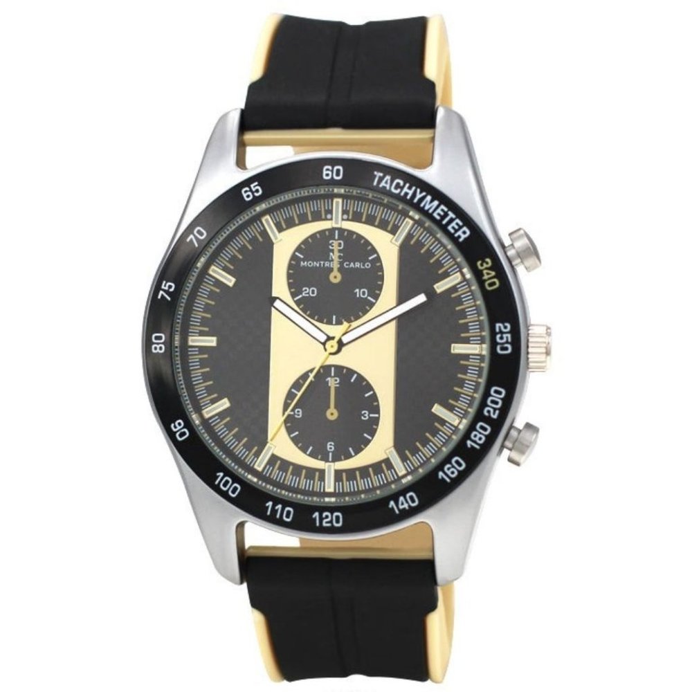 48mm Montres Carlo Silicone Band Military Black Yellow Quartz Luxury Dress Watch